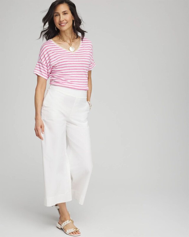 Pink Stripe Sweater Trim Linen Tee - image 2